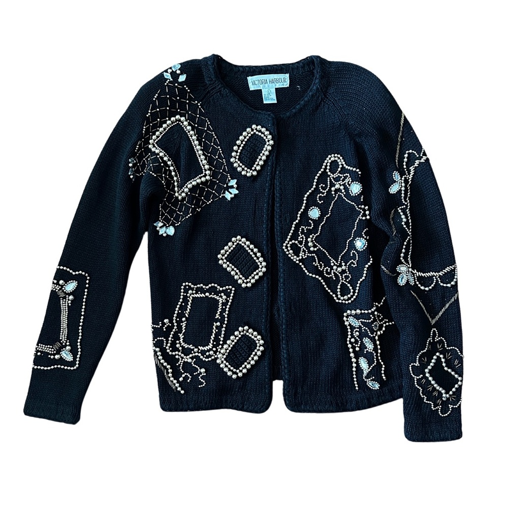 Vintage Victoria Harbour Embellished Button Up Sweater